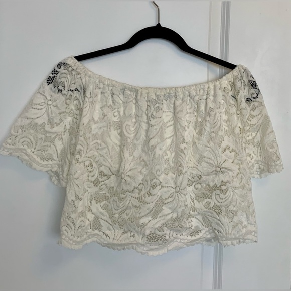 Streetwear Society Tops - White  Lace Off-the-Shoulder Crop Top